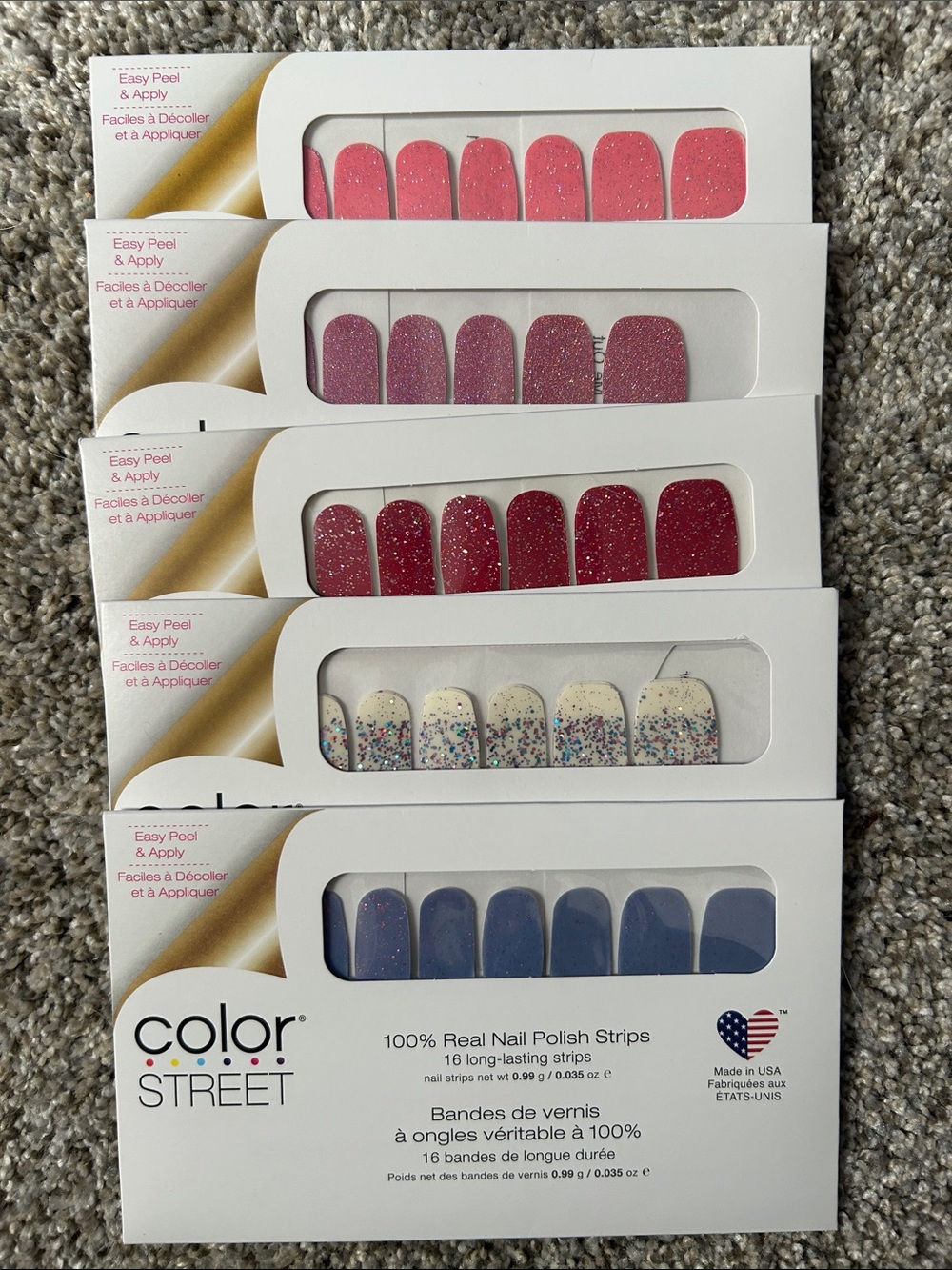 Color Street Nail Polish Strips - Pink, Purple, Red, Cream, Blue